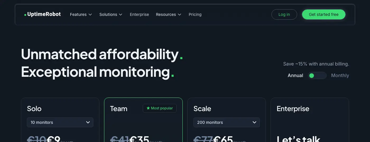 UptimeRobot pricing page