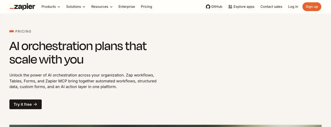 Screenshot of Zapier's public pricing page